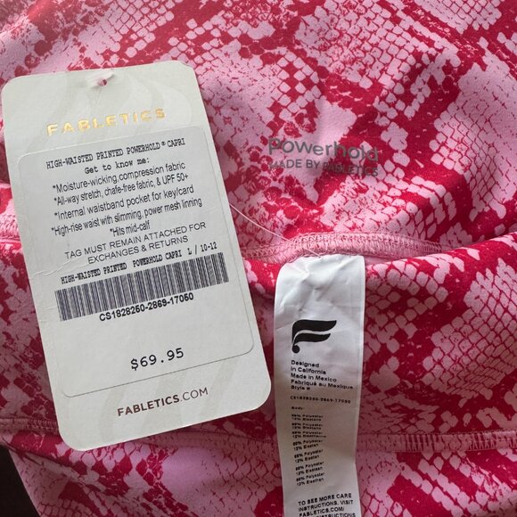 NWT Fabletics High-Waisted Printed PowerHold® Capri Pink Snakeskin Womens Size L - Picture 5 of 7